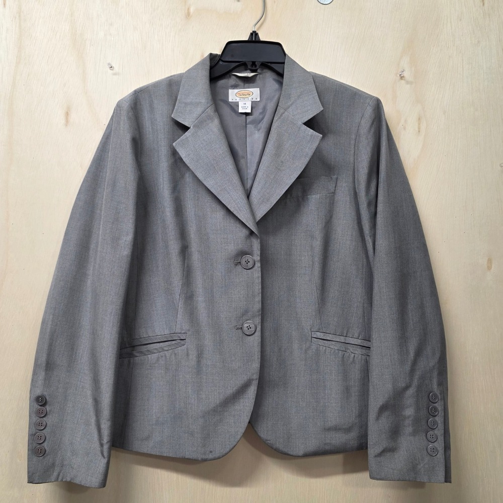 Talbots 100% Silk Blazer Jacket Gray Two Button Womens Petite Size 14P